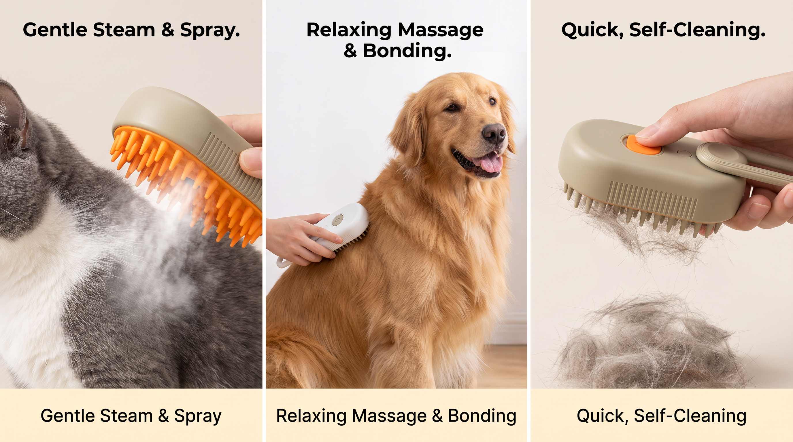 3-in-1 Electric Steam Grooming Brush – Brush, Detangle & Massage