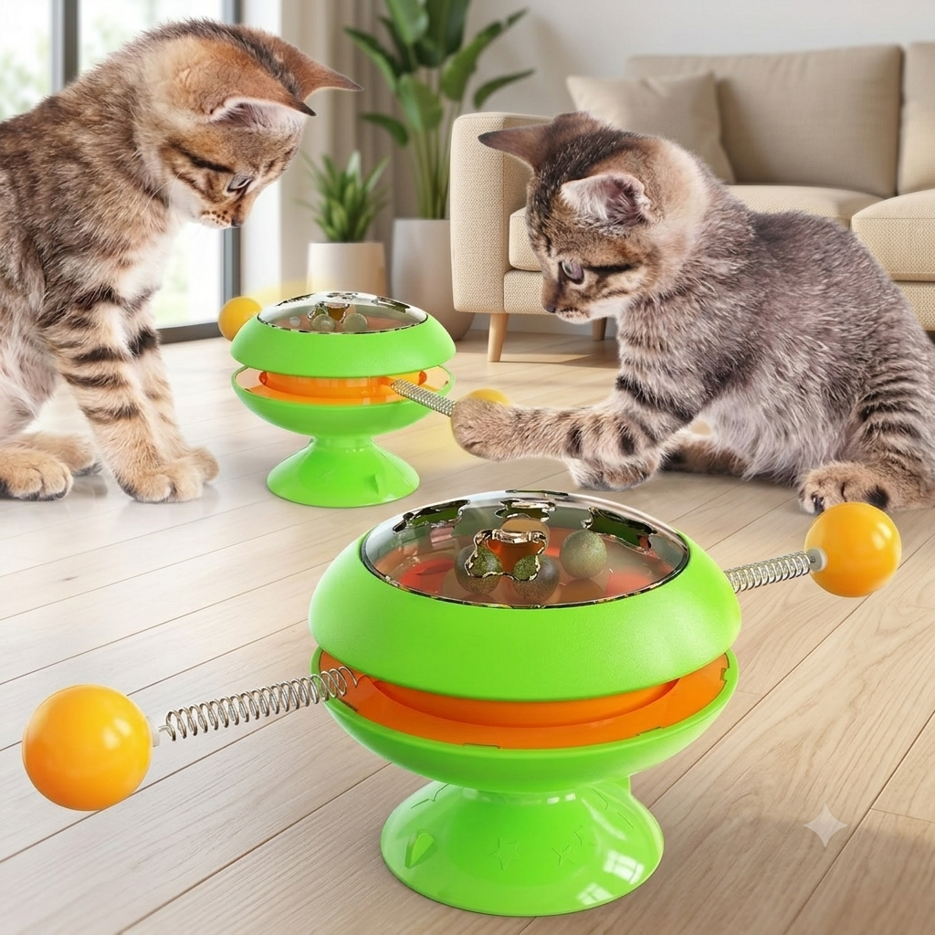 Interactive Spinning Cat Toy with Catnip